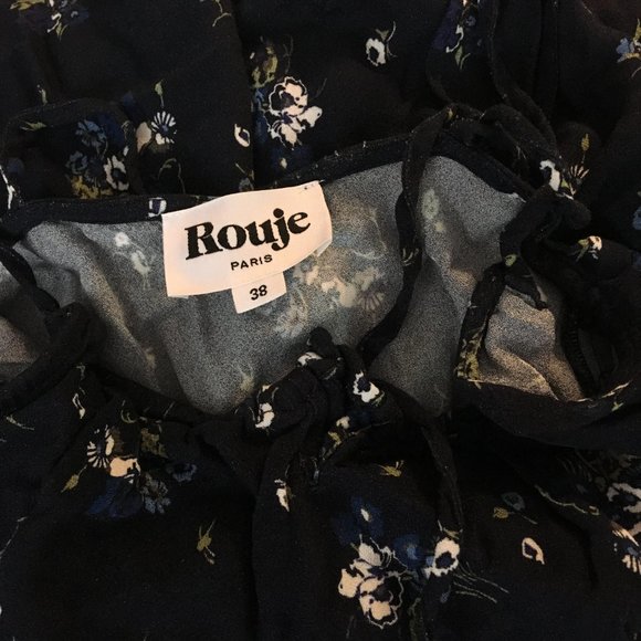 NWOT ROUJE Paris Daria Dress Navy baby blue dainty floral pattern size 38 - Picture 4 of 8